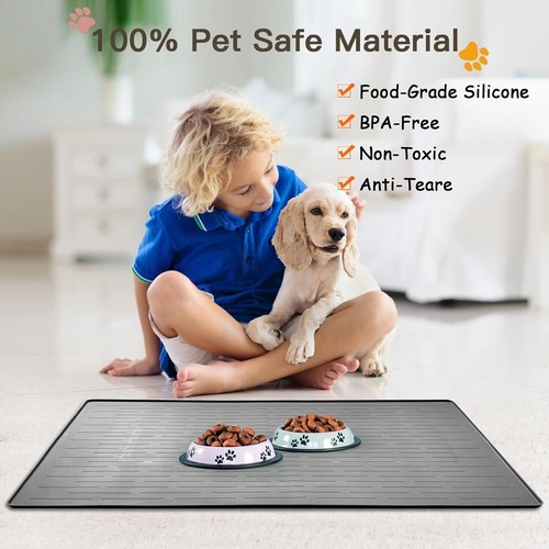 Extra-Large Brown Silicone Dog Feeding Mat - 39.5" x 29.5" for Mess-Free Meals - Picture 6 of 9