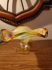 Murano Italy Style Art Crystal Glass Pedastal Vase