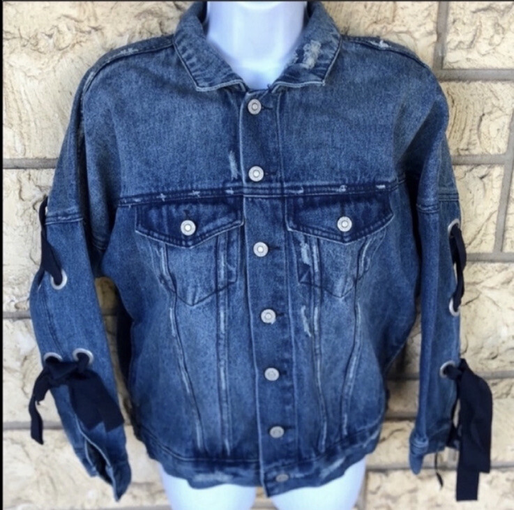 Rare Moussy &  Co. jacket ribbon Logo denim  Oversized  Distressed Rare limited image 5