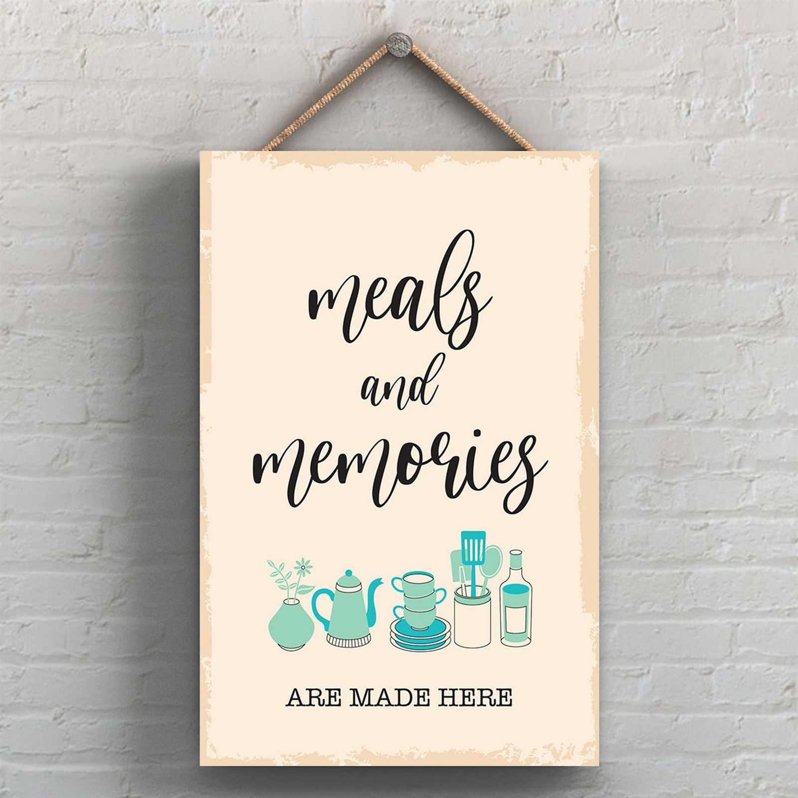 MEALS MEMORIES ARE MADE HERE MINIMALISTIC ILLUSTRATION KITCHEN ARTWORK PLAQUE