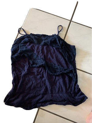 Women s Xl Spaghetti Strap, Eyelash Couture, Navy Blue Tank W/Ruffles