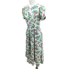 Vintage Lanz Floral Puff Sleeve Open Back Midi Dress Size 12 Cottage Prairie