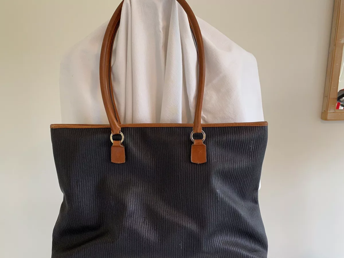 Salvatore Ferragamo Satchel Tote Bag Black with Carmel trim