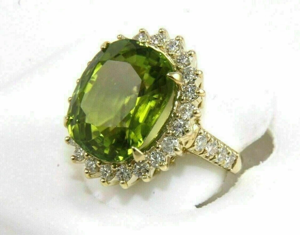 7.54 Ct Oval Cut Natural Peridot & Diamond Wedding Ring 14k Yellow Gold Size 8 - Image 3 of 4