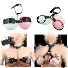 Adjustable Chest Harness Leather Cage Bra With Neck Collar And Chains