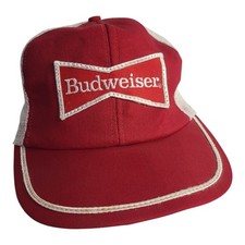 Vintage Budweiser Anheuser Busch Bow Tie Patch USA Snapback Trucker Hat Cap Red