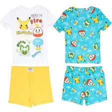 Pokemon Grass Water Fire and Electric Boy's 4-Piece Pajama Set Multi-Color