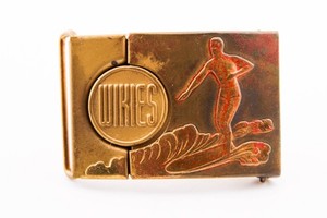 1930S WIKIES DUKES HAWAII BRASS SURF RIDER SWIM SUIT BELT BUCKLE RARE