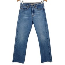 Levi's Women s Wedgie Straight Cropped Raw Hem SZ 27 Button Fly Med Wash Blue