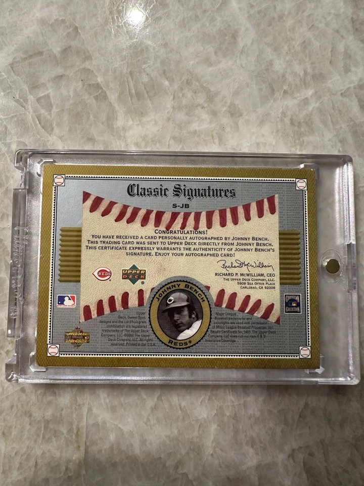 Tarjeta de béisbol 2002 UD Sweet Spots Classic Signatures Johnny Bench Auto HOF MLB Foto 4 de 4