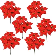 Christmas Artificial Poinsettia Flowers 6Pack Silk Red Poinsettia Artificial ...