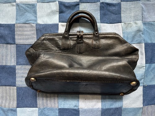 Antique Black Leather Genuine Cowhide Doctor Medicine Bag Top Handle Satchel - Picture 6 of 14
