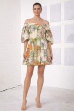 Alemais Farrah Ruffle Mini Dress Floral Linen Belted, Size 8 12