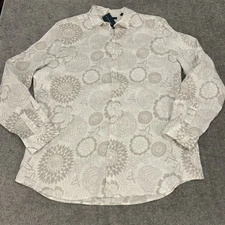 Perry Ellis Shirt Mens 2XLT TALL White Linen Floral Button Front Untucked NEW