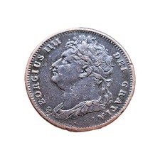1823 King George IV Copper Farthing Coin #2