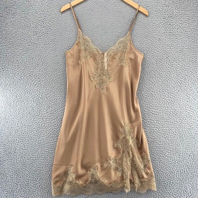 Soma Sleepwear Womens Small Affogato Satin Chemise Floral Lace Applique V Neck