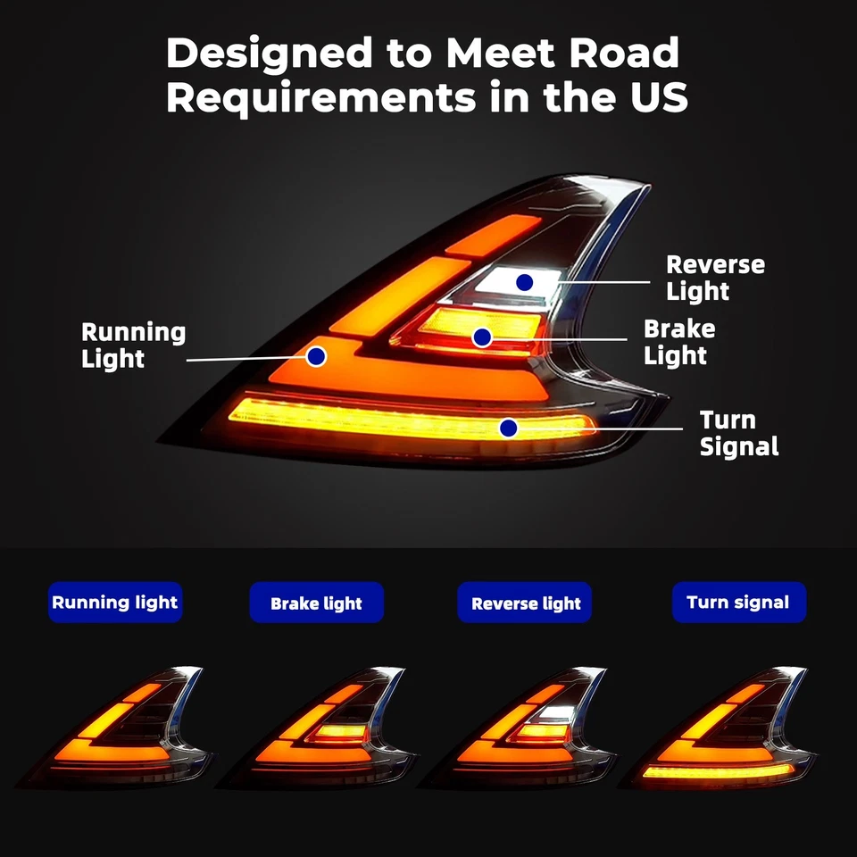 Pair Clear/Smoke Lens Tail lights For Nissan 370Z Z34 2013-2021 LED Rear Lights - Image 4 of 4