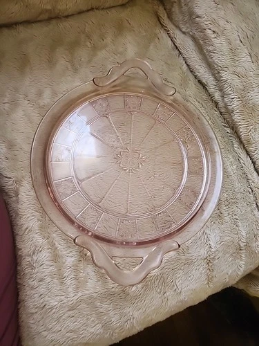 Jeannette Pink Depression Glass Doric Platter/Tray w/Handles 10"