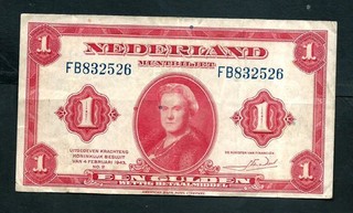 Netherlands (P64a) 1 Gulden 1943 aVF