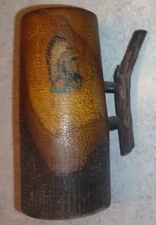 Antique Carved Wood Stein Mug Folk Art Native American Tankard Vintage Log