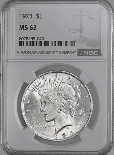 1923-P  $1 PEACE SILVER DOLLAR  "PHILADELPHIA MINT"  NGC MS62 #8678139-040