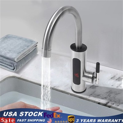 3000W Instant Heating Water Faucet, 360° Silver Electric Heating Faucet NPT1/2''