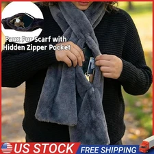 Faux-Fur Pull Through Scarf With Hidden Zipper Pocket for Women..