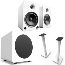 Kanto YU6 White Powered Speakers SUB8 8" 250W Sub SP26PLW 26" Stands - White