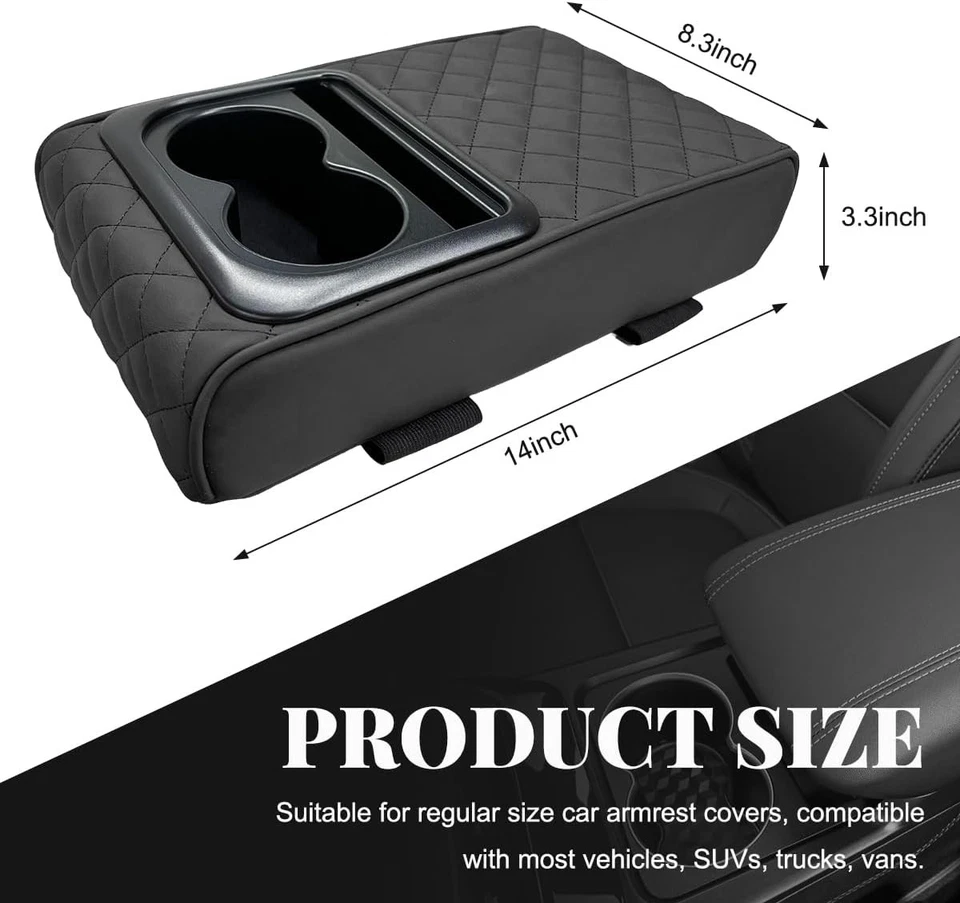 Car Armrest Cushion with Cup Holder Car Center Console Cover Pad +holder Foto 2 de 4