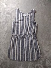 Old Navy Dress Womens L Blue White Striped Sleeveless Linen Tie Waist Vacation