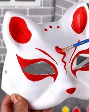 12Pcs Cat Masks White Paper Cat Masks to Painted Half Blank Animal Cosplay Face