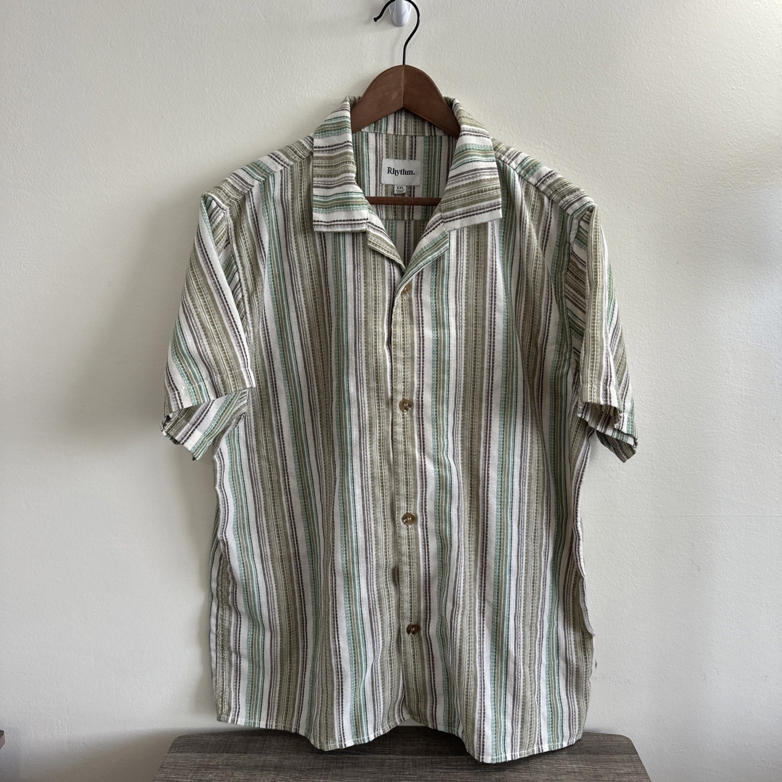 Rhythm Men’s XXL Vacation Stripe Button Up Shirt Cotton&Linen