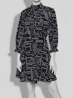 Karl Lagerfeld Paris Women's Black Dot Mock Neck 3/4 Sleeve Dress Size 2