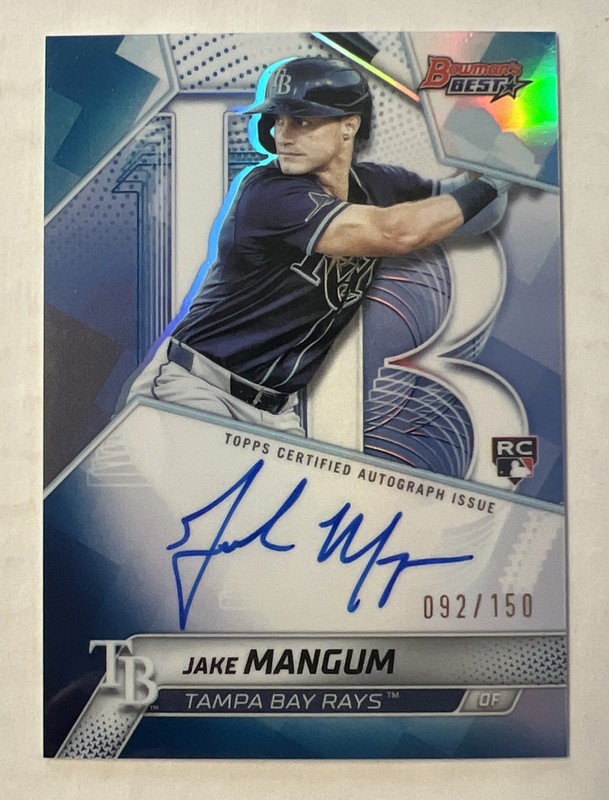 2025 Bowman's Best Jake Mangum Best of Auto Blue Refractor /150 Rays B25-JMA