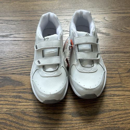 Athletech Lorraine Women White Leather Sneakers 8.5 Wide Hook Loop Walking Shoes