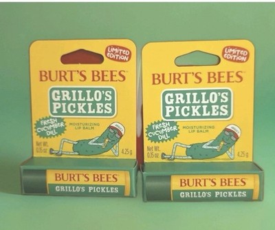 TWO (2) RARE Burt's Bees GRILLO S PICKLES Cucumber Dill Lip Balm Limited Edition