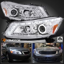 Fits 2008-2012 Honda Accord 4dr Sedan Led Halo Projector Headlights Lamps 08-12