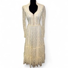 VTG 70s Gunne Sax Romantic Renaissance Bridal Lace Dress Pearl Accents SZ 11