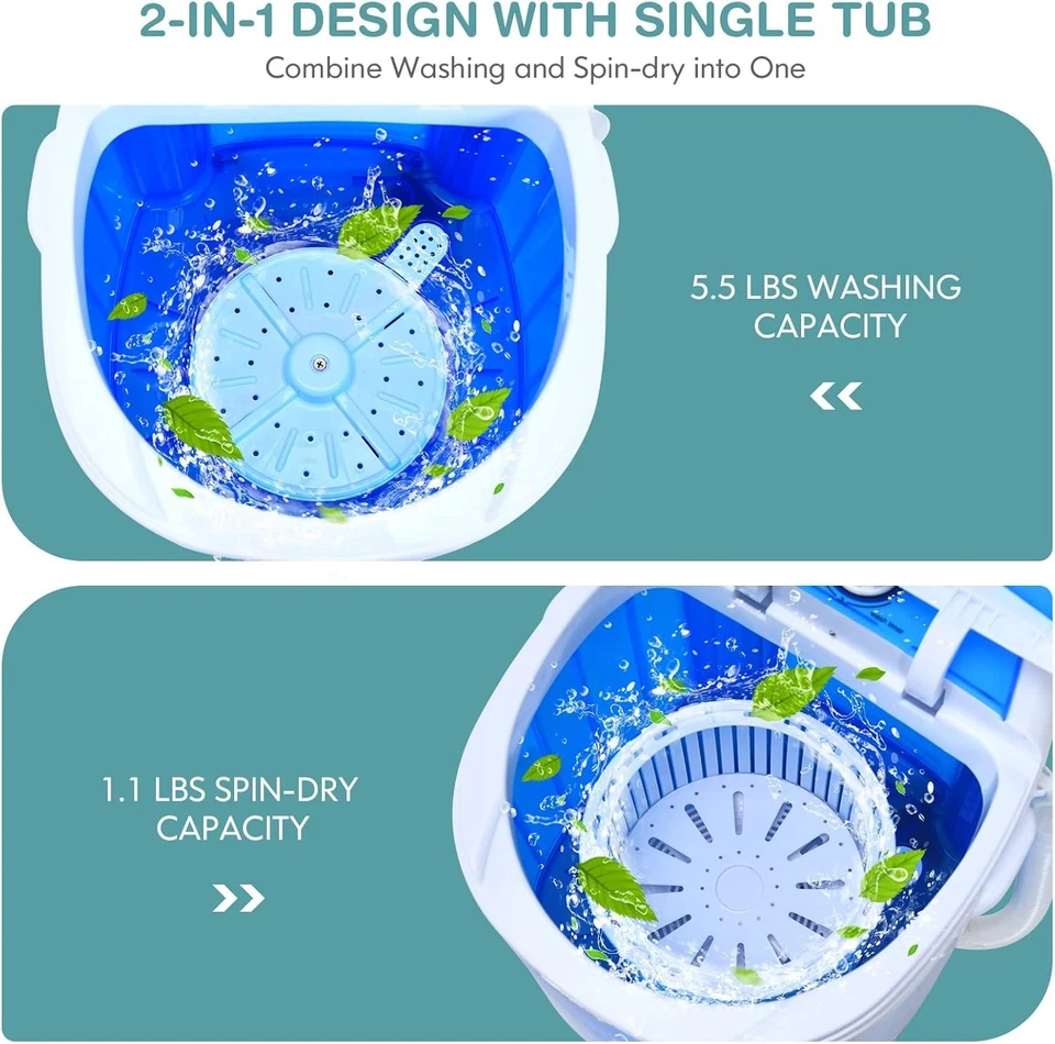 Giantex GX24977-PE, Mini Washer and Spinner Combo, 5.5lbs, Semi-automatic... - Image 4 of 4