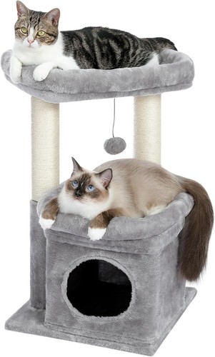 Kleiner Katzenbaum mit Sisal-Kratzbaum, grauer Katzenturm,
