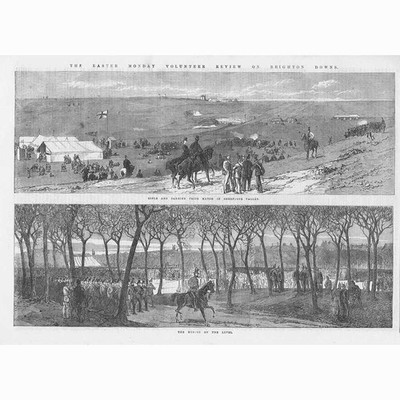 The Easter Monday Volunteer Review on Brighton Downs - 2x Antique Prints 1865