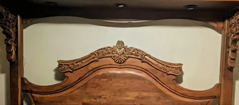 Oakwood Interiors Lighted King Canopy Bed And Mirrored Dresser Hand Carved - Image 2 of 4