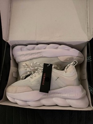 Versace Chain Reaction Men's Mesh Low Top Lace-Up Sneakers White/Beige