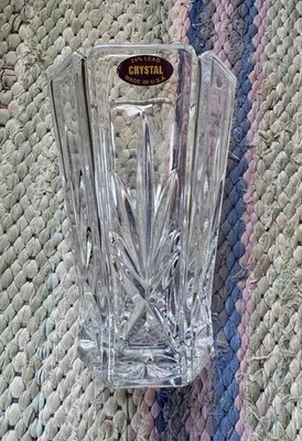 Vintage 24% lead Diamond Bright Cut Crystal Clear Vase Hand made