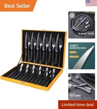 24-Piece Dishwasher Safe Hammered Black Silverware Set - Classic Design