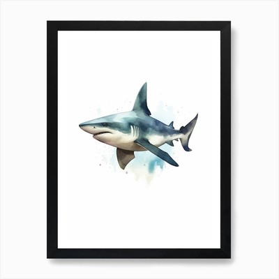 Cartoon Aquarell Schwarzspitze Hai gerahmtes Wandbild Poster Leinwanddruck Bild