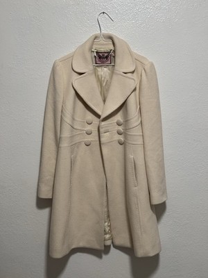 Juicy Couture Cashmere/Wool Ivory Double Breasted Coat Corduroy