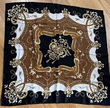 Vtg Baroque Style Black Gold White Damask Tassels Crests Belts 31 x 30.5