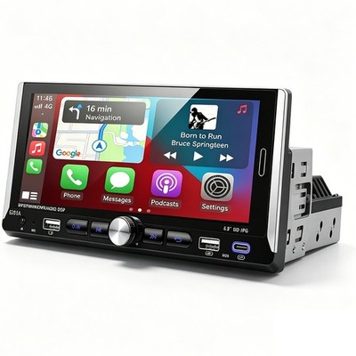 Single 1DIN 6.9'' Autoradio CarPlay Android 15.0 GPS TouchScreen Type-C USB 64GB
