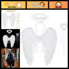 3Pcs White Angel Wings Costume Set with Halo Headband  Magic Wand - Perfect for